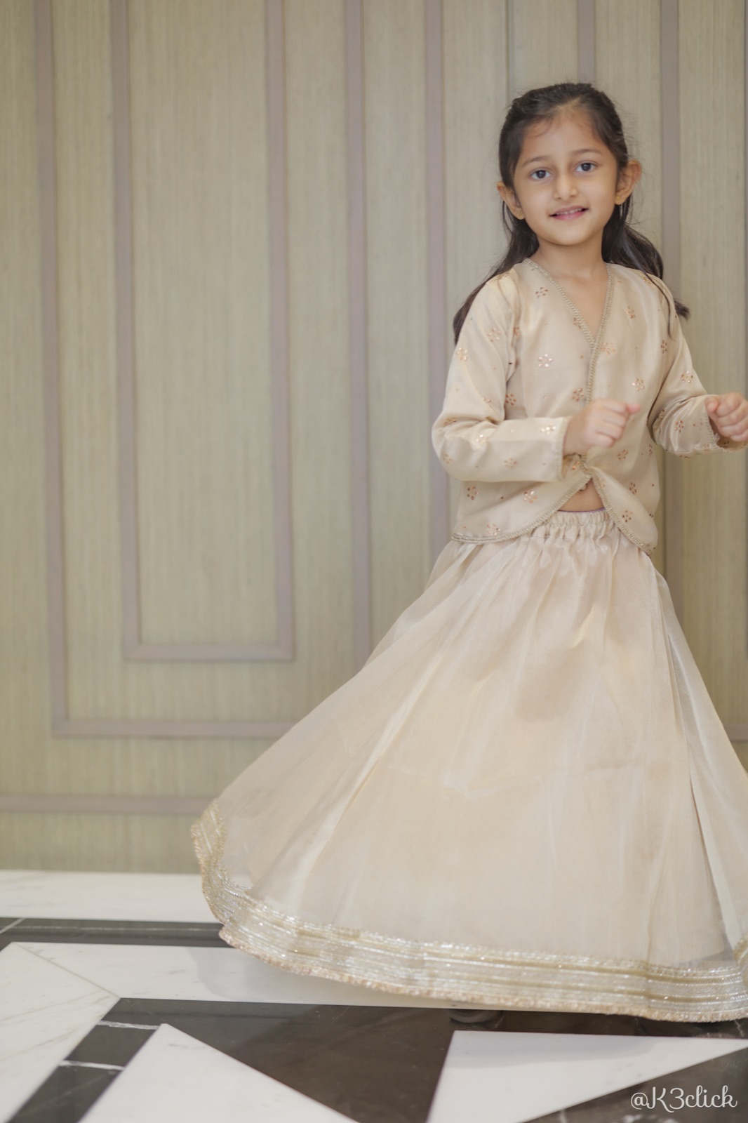 Gold sequined top with shimmer lehenga